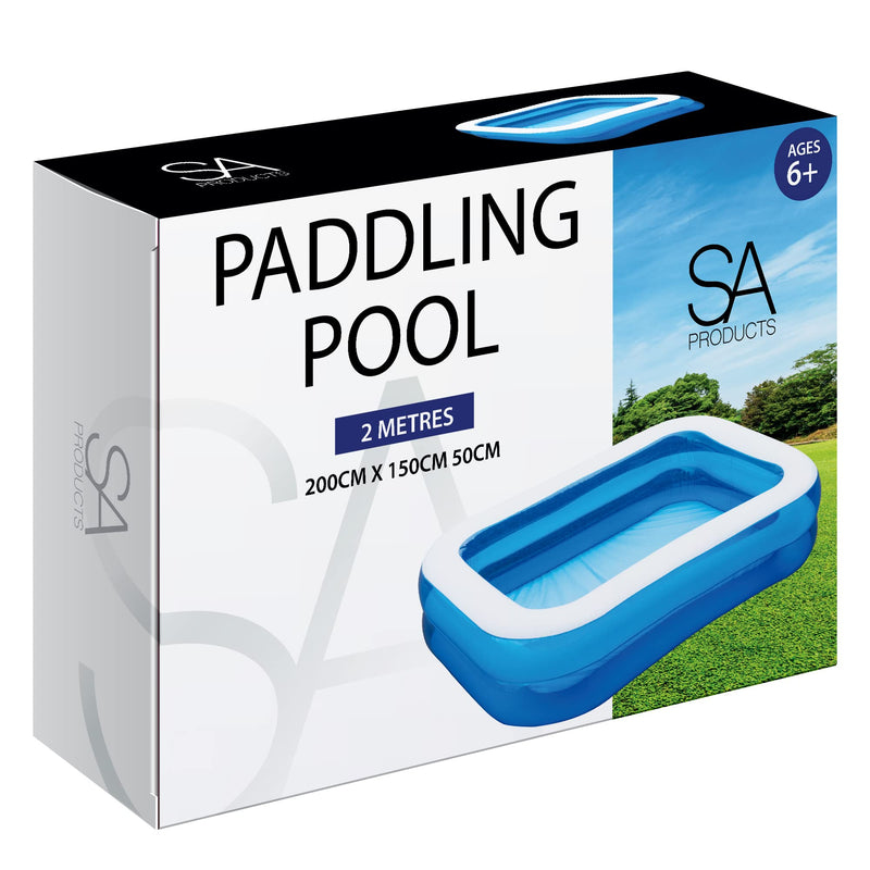 SA Products 2M Paddling Pool | Inflatable Swimming Pool with Self-Adhesive Repair Patch | Rectangular Paddling Pool for Kids | Inflatable Pool, Swimming Pools, Paddling Pool for Adults & Kids