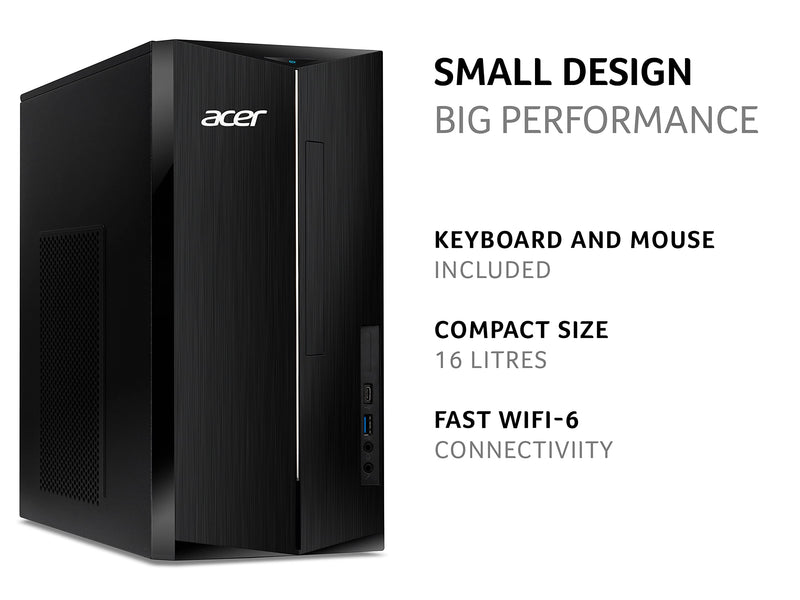 Acer Aspire TC-1760 Desktop PC - (Intel Core i3-12100, 8GB, 2TB HDD, Wireless Keyboard and Mouse, Windows 11, Black)