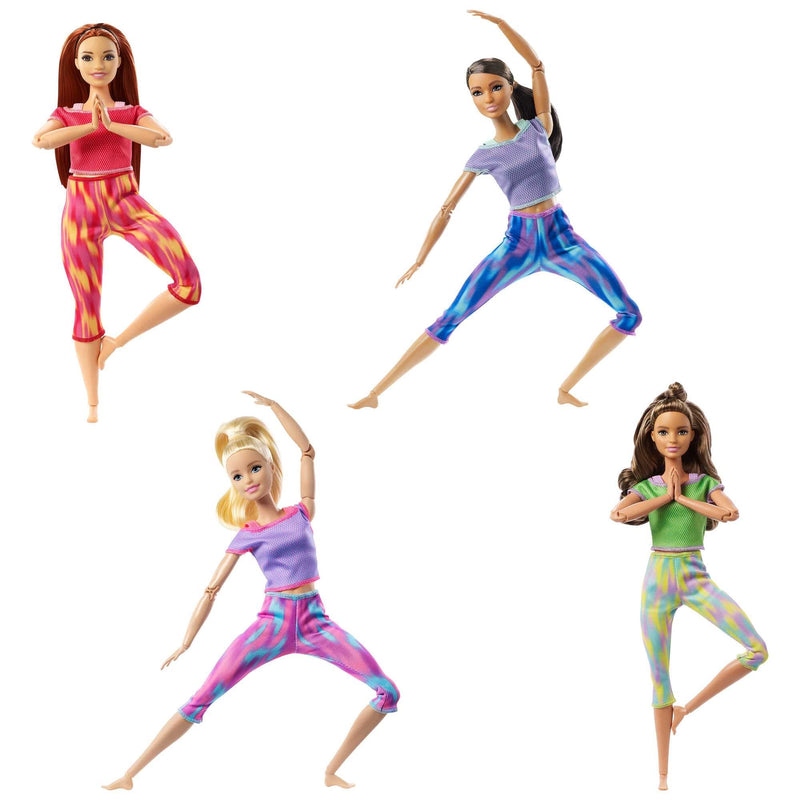 Barbie Made to Move Doll, Curvy, with 22 Flexible Joints & Long Straight Red Hair Wearing Athleisure-wear for Kids 3 to 7 Years Old,Pink,red,yellow