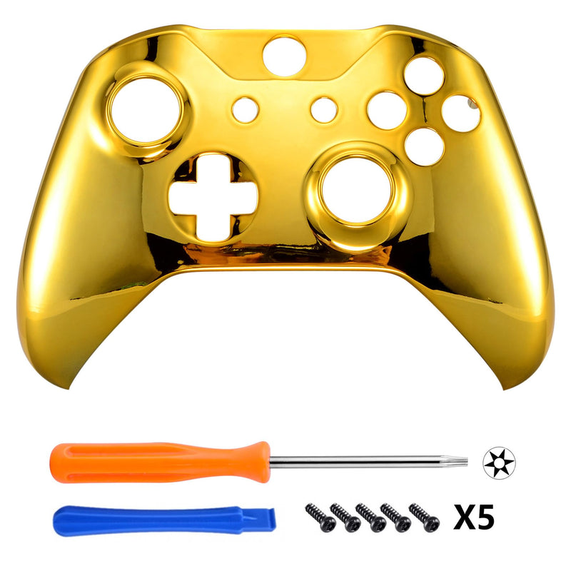 eXtremeRate Chrome Gold Front Housing Shell Faceplate for Xbox One S & Xbox One X Controller(Model 1708)