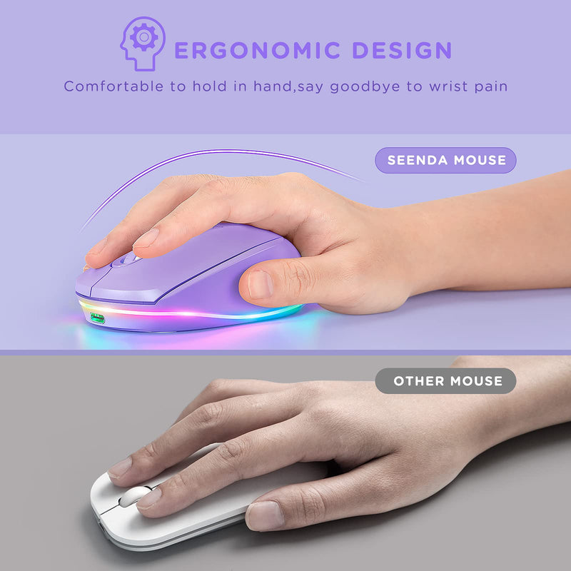 Seenda Wireless Mouse - Rechargeable Light Up Mouse with LED Lights - Quick Click - Portable Size - Compatible with Kids' Chromebook, Windows, PC, Computer, Laptop - Purple