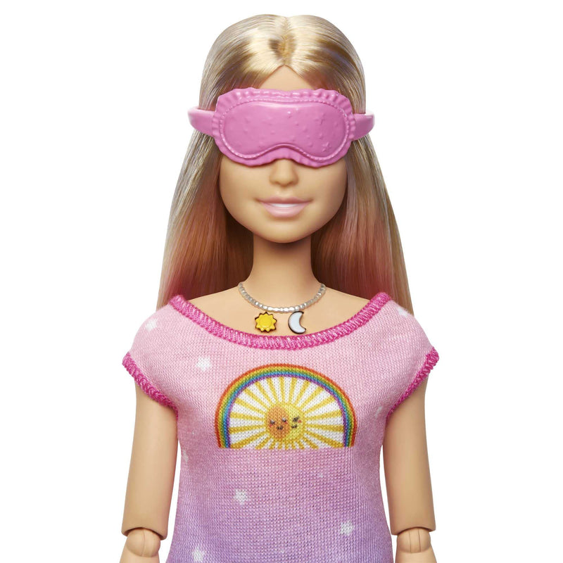 Barbie Rise and Relax Doll, Blonde, Light & Music for Meditation, Eye Mask, Puppy & 3 Emoticon Plug-Ins, Toy for Kids 3 Years Old & Up, HHX64