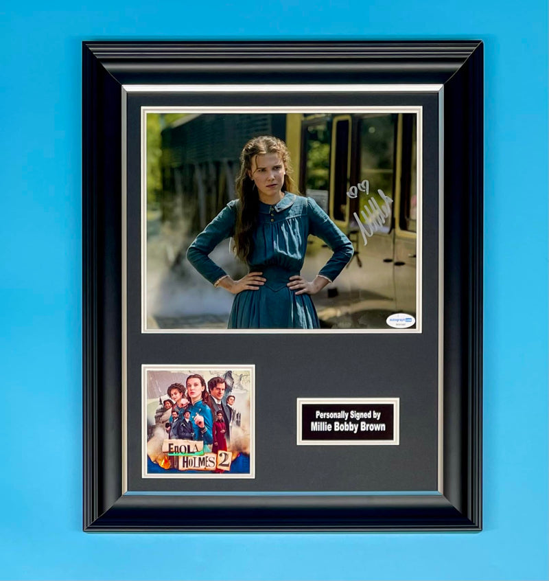 Generic Millie Bobby Brown Signed Photo In Luxury Handmade Wooden Frame With Verification & AFTAL Member Certificate Of Authenticity Autograph Movie Film TV Memorabilia Enola Holmes Poster