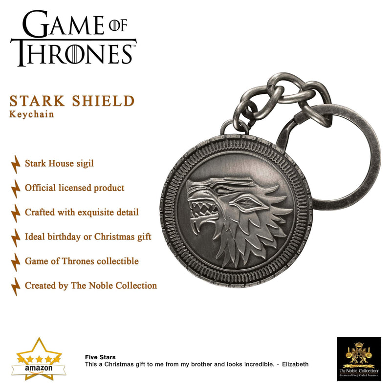 The Noble Collection Game of Thrones Stark Shield Keychain - 2.6in (6.5cm) Stark House Sigil - Game of Thrones TV Show Merchandise Gifts