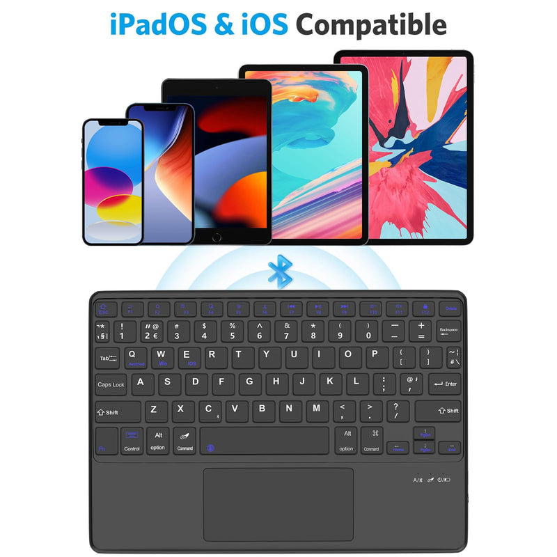 Generic Wireless Bluetooth Keyboard with Touch pad - Light weight Slim for iOS iPad, iPad Pro, iPad Air, Mac, Android Tablet Samsung Galaxy, Xiaomi Pad 5, Huawei, Lenovo, Black