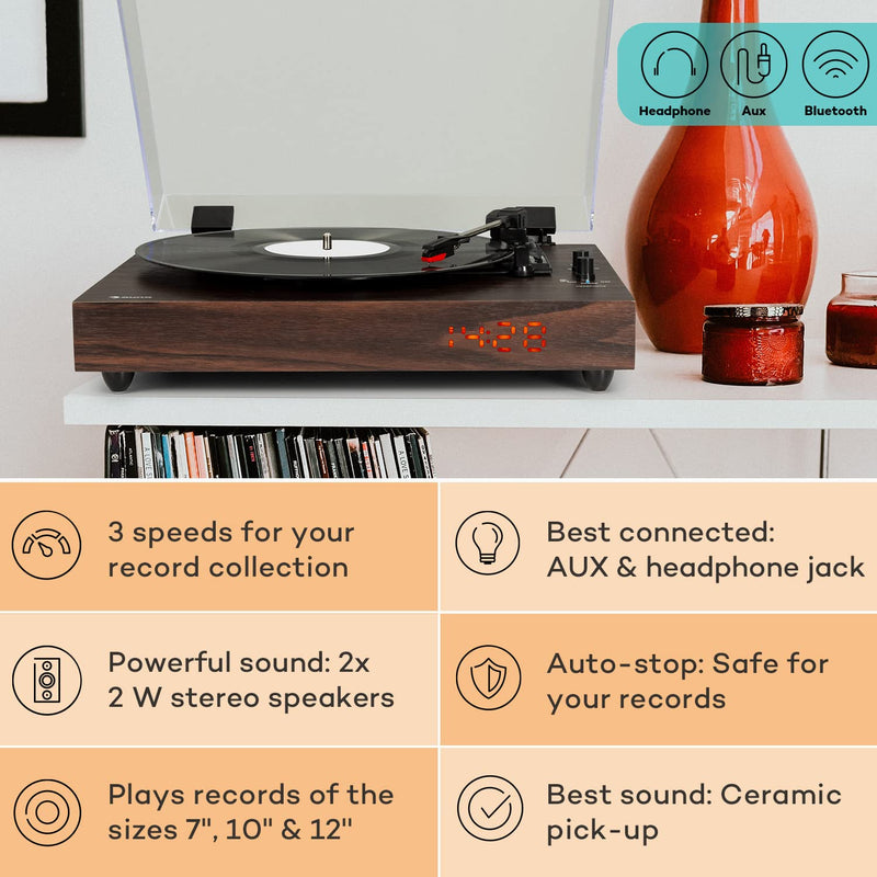 Auna Vinyl Record Player, Vinyl Records Turntable Record Players for Vinyl with Speakers, Home Audio Record Players, Retro Vintage Bluetooth Turntable, AUX, Speakers Stereo Systems with Turntable