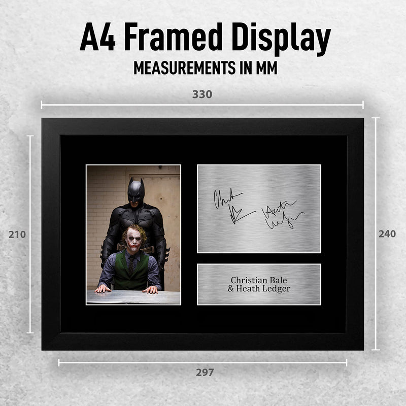 HWC Trading FR A4 Christian Bale & Heath Ledger The Dark Knight Joker Gifts Printed Signed Autograph Picture for Movie Memorabilia Fans - A4 Framed