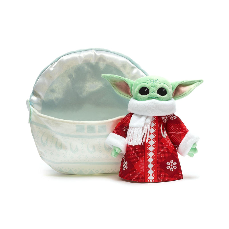 Disney Store Grogu Festive Small Soft Plush Toy, Star Wars: The Mandalorian, 31cm/12, Cuddly Character in Festive Print Robe and Chunky Scarf, Embroidered Details, Suitable for All Ages
