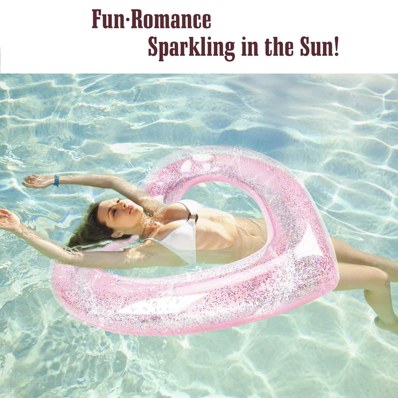 MoKo Glitter Swim Rings, Inflatable Pool Float Tube Summer Swimming Pool Float Ring Heart Shaped Swimming Tube Water Fun Beach Pool Toys for Summer Party for Kids Adults - Glitter Pink