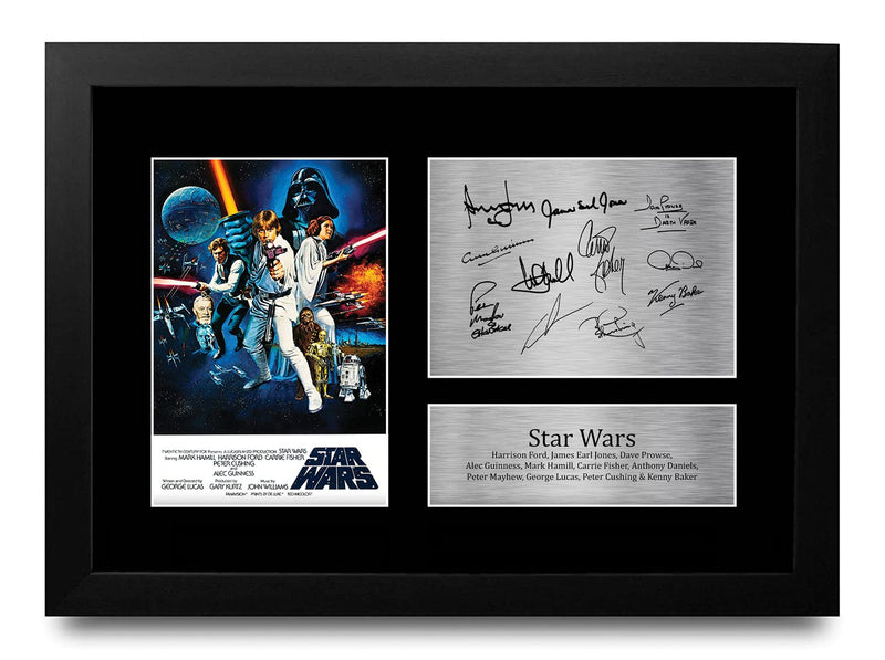 HWC Trading FR A4 Star Wars New Hope Cast Mark Hamill, Carrie Fisher, Harrison Ford Gifts Printed Signed Autograph Picture for Movie Memorabilia Fans - A4 Framed