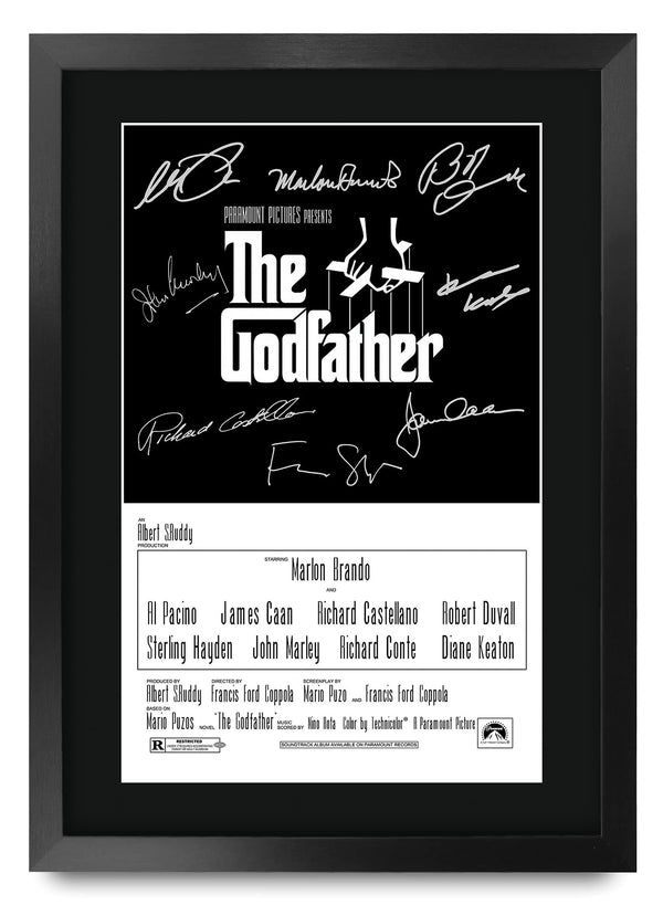 HWC Trading The Godfather Part 1 The Cast Al Pacino Marlon Brando Gifts Printed Poster Signed Autograph Picture for Movie Memorabilia Fans - A3 Framed