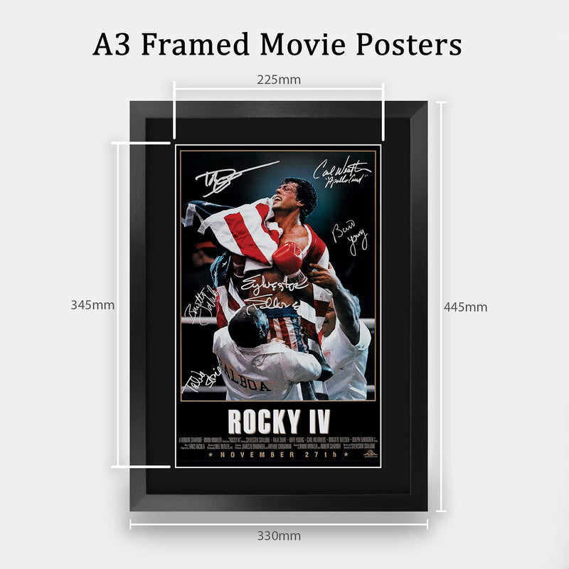 HWC Trading Rocky IV The Cast Rocky 4 Sylvester Stallone Dolph Lundgren Carl Weathers Gifts Printed Poster Signed Autograph Picture for Movie Fans A3 Framed