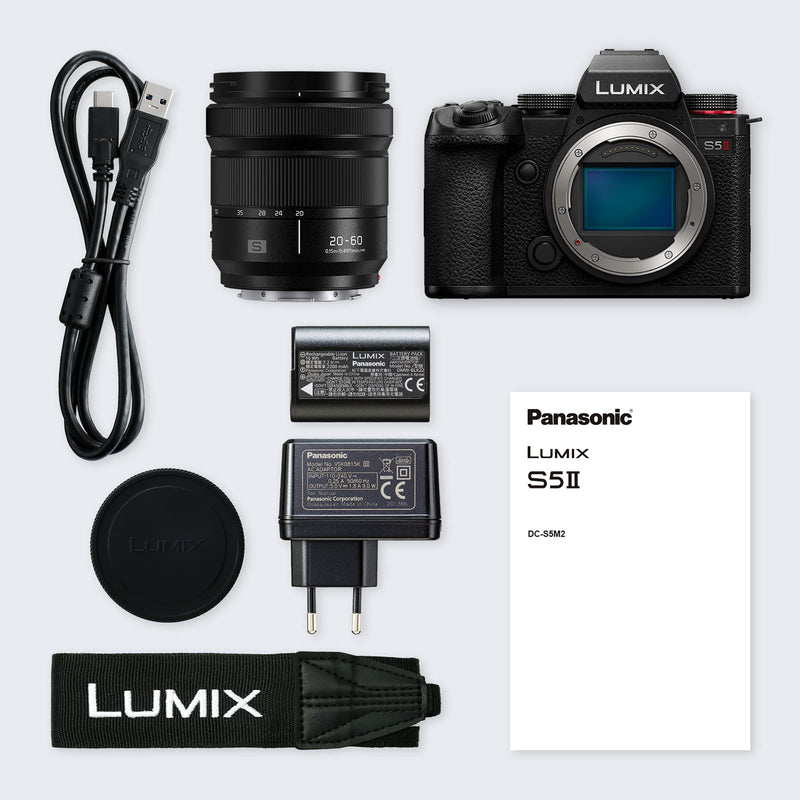 Panasonic LUMIX DC-S5 II Full Frame Mirrorless Camera with 20-60mm F3.5-5.6 Lens, 4K 60P and 6k 30P, Flip Screen, Wi-Fi, Active IS, Black