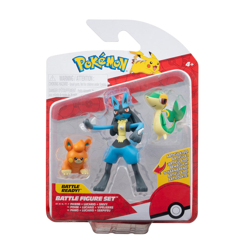 Pokémon Battle Figure 3 Pack - Features 2-Inch Snivy and Pawmi and 3-Inch Lucario Battle Figures