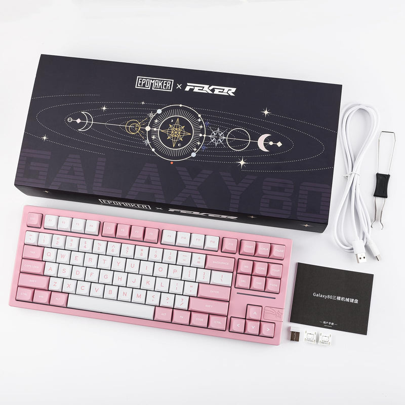 EPOMAKER x Feker Galaxy80 Gaming Keyboard, Aluminum Alloy Wireless Mechanical Keyboard, BT5.0/2.4G/USB-C Gasket-mounted Keyboard, Hot Swappable, NKRO Creamy Keyboard (Pink, Marble White Switch)