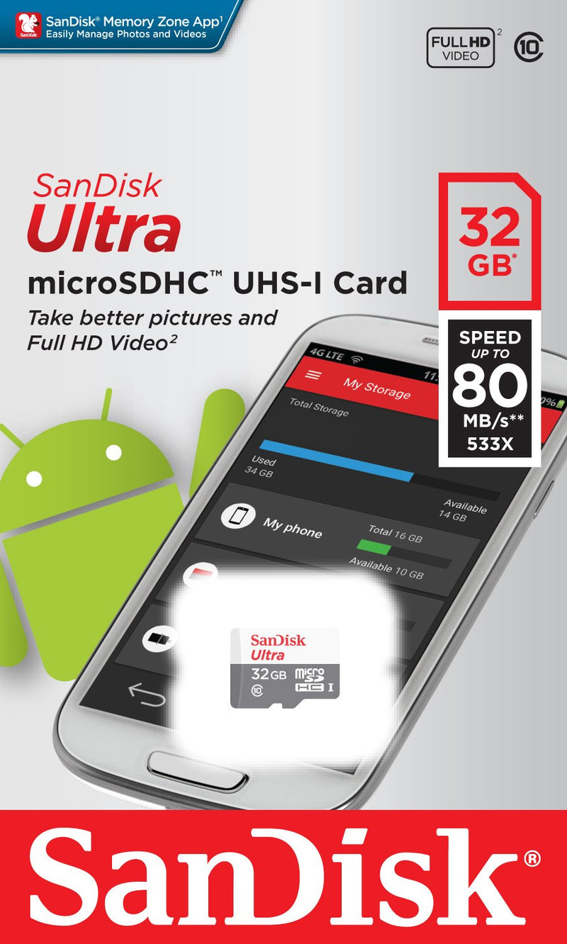 SanDisk 32 GB Class 10 Ultra Android MicroSDHC Memory Card