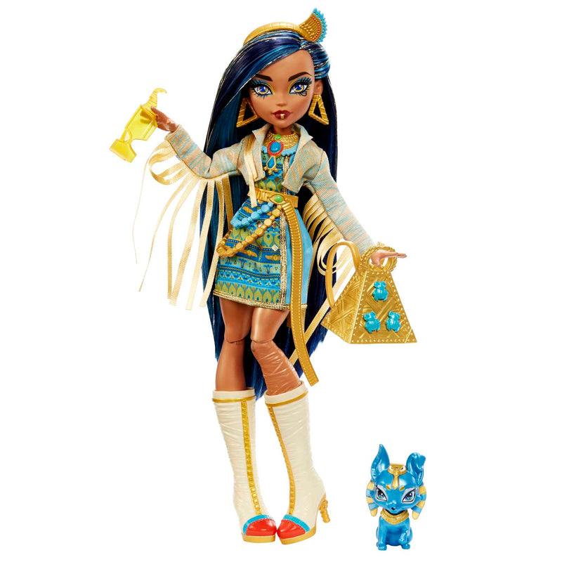 Monster High Doll, Cleo De Nile with Accessories and Pet Dog, Posable Fashion Doll with Blue Streaked Hair, HHK54