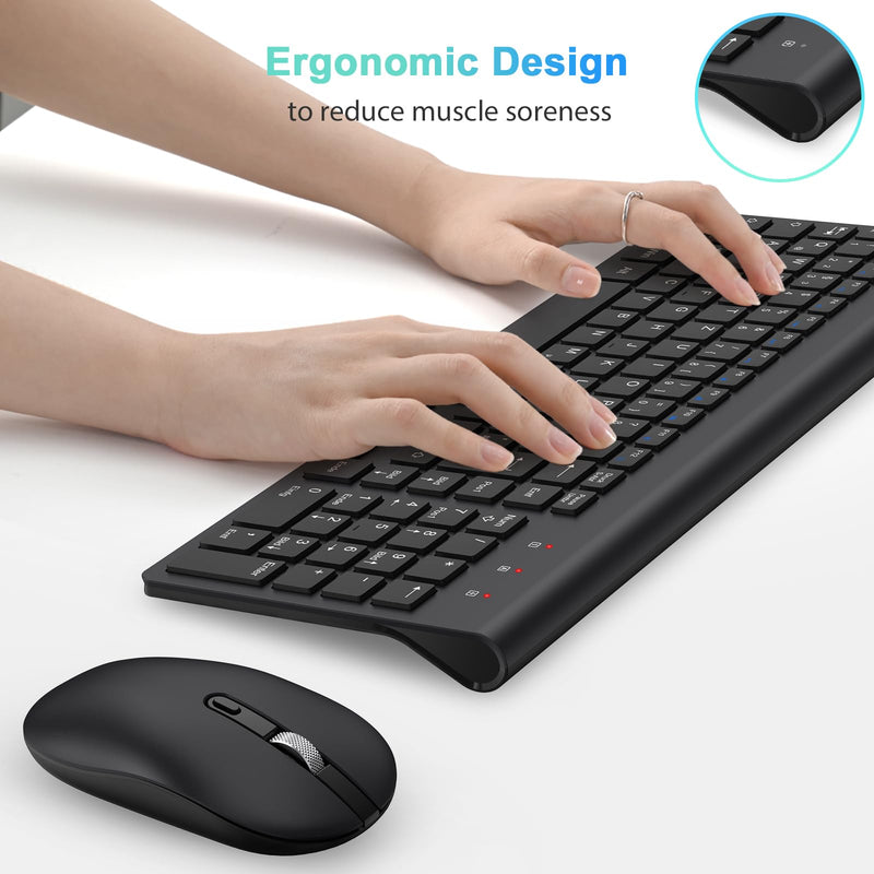 Wireless Keyboard Mouse Combo, cimetech 2.4G Ultra-Thin Keyboard and Mouse Set with Sleek Ergonomic Silent Design & Stable Connection for Windows PC Laptop Computer (QWERTY UK Layout, Dark Black)