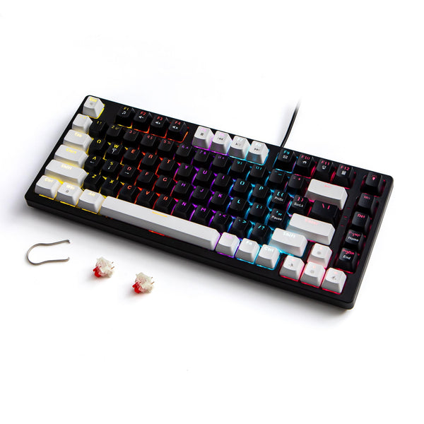 RWT82 Mechanical Keyboard, 80% Wired Gaming Keyboard, 10+ LED Rainbow Light Settings, Red Switch Hot Swappable Keyboard, 82 Black and White Keys