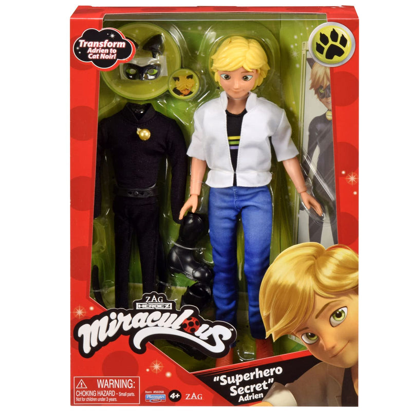 Bandai - Miraculous Ladybug - Superhero Secret Fashion Doll | Adrien Costume Change Cat Noir Toy With Accessories | Transforming Cat Noir Doll | From The Tales Of Ladybug & Cat Noir