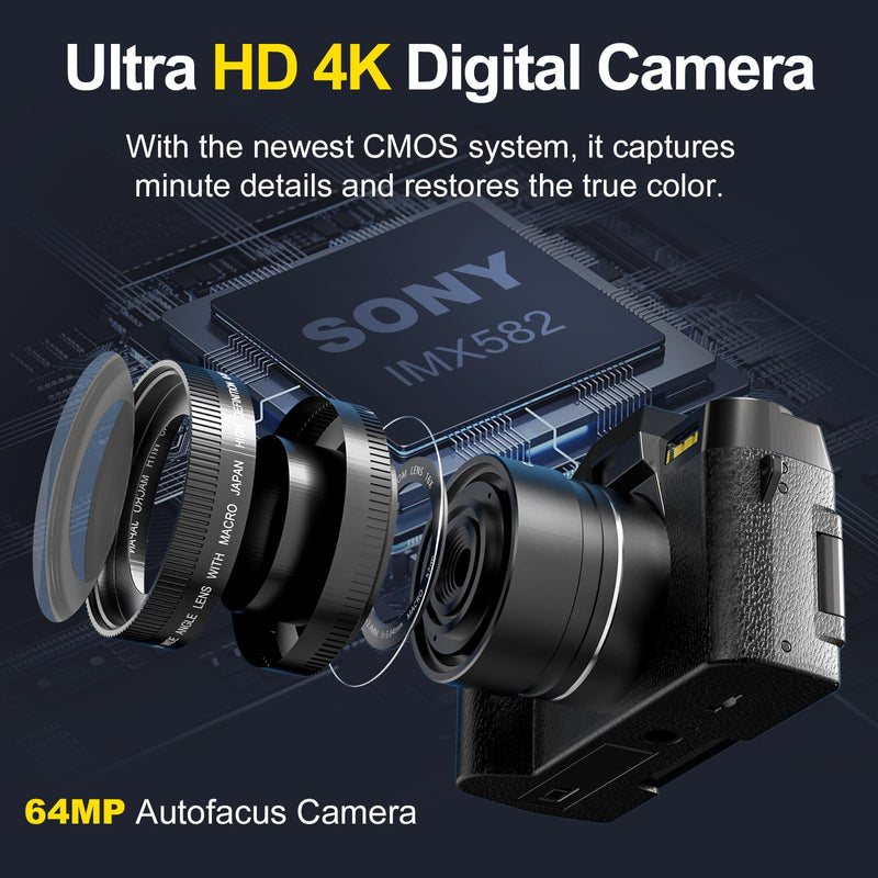 NBD 4K Digital Cameras for Photography - 48MP/60FPS Video Camera for Vlogging, WiFi & App Control, YouTube Vlogging Camera with 32GB TF Card,2 Batteries