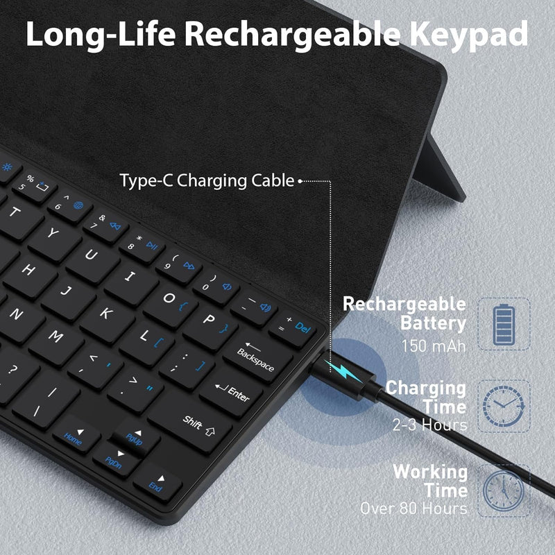 Doohoeek Portable Mini Keyboard for iPhone, iPad, Android Tablet, Dual Bluetooth Universal Keyboard with Freely Pivoting Stand for Android, Windows and iOS