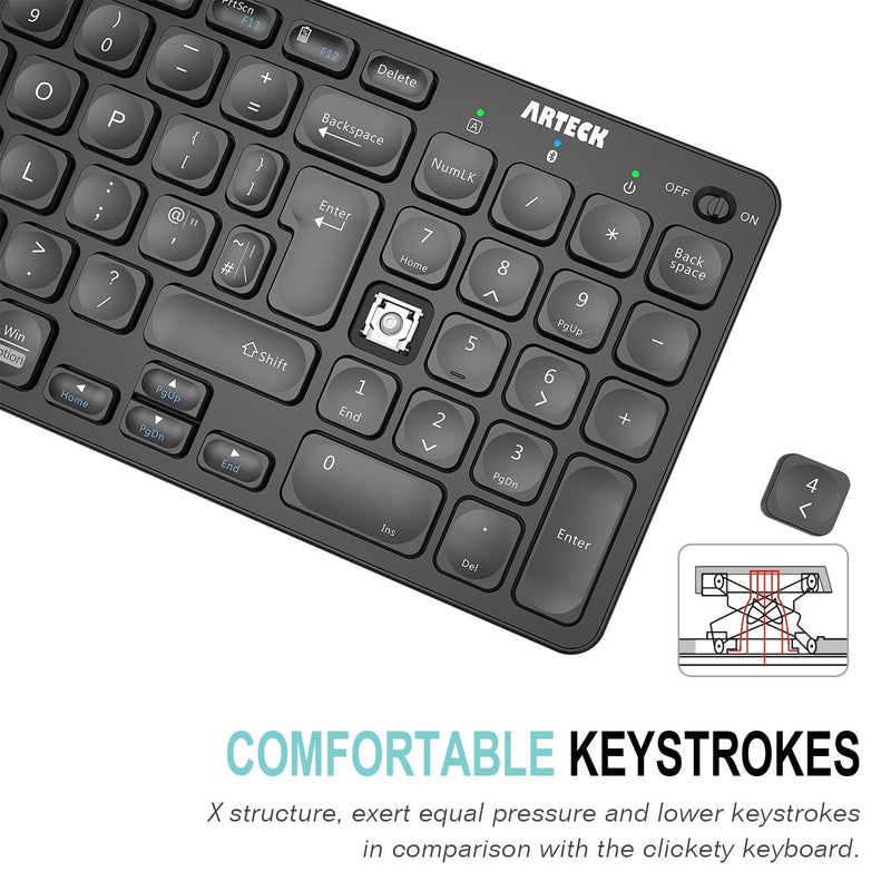 Arteck HB305-2 Universal Multi-Device Bluetooth Keyboard Ultra Compact Wireless Bluetooth Keyboard with Media Hotkeys for Windows iOS iPad OS Android Computer Desktop Laptop Surface Tablet Smartphone