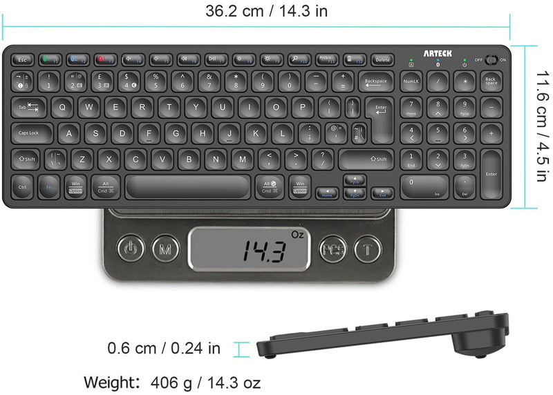 Arteck HB305-2 Universal Multi-Device Bluetooth Keyboard Ultra Compact Wireless Bluetooth Keyboard with Media Hotkeys for Windows iOS iPad OS Android Computer Desktop Laptop Surface Tablet Smartphone