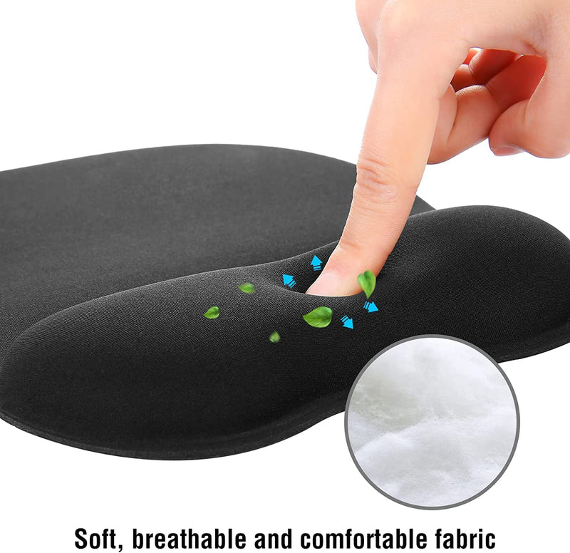 EooCoo Mouse Pad with Memory Foam Wrist Support, 4mm Mouse Mat Mousepad with Non-Slip Rubber Base, Black