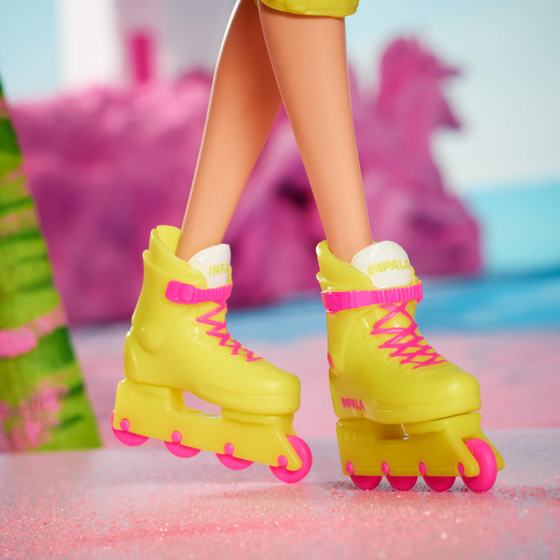 Barbie THE MOVIE , Margot Robbie as Barbie Doll , inLine Skating Outfit, iconic look from the film, neon skate gear, HRB04