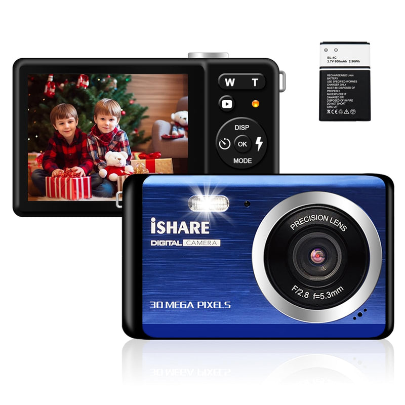 Digital Camera for Photography with FHD 1080P 18X Digital Zoom, 30MP Kids Camera Rechargeable Point and Shoot Cameras,Built-in Microphone,Small Camera for Kids/Adult/Elderly/Beginners(Blue)