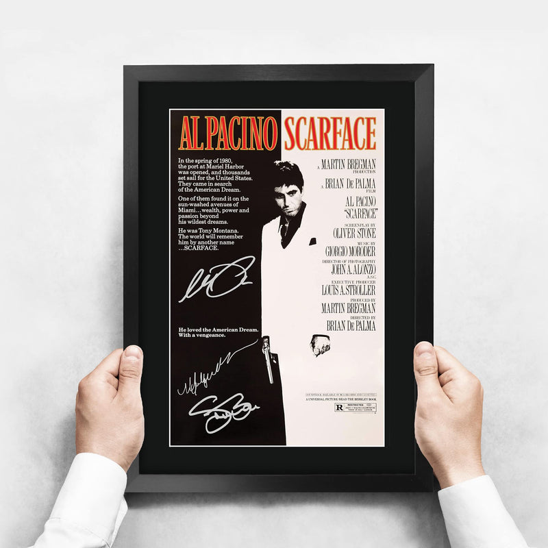 HWC Trading A3 FR Scarface Movie PosterAl Pacino Steven Bauer Michelle Pfeiffer Signed Gift FRAMED A3 Printed Autograph Film Gifts Print Photo Picture Display…