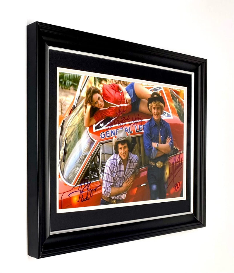 The Dukes of Hazzard Hand Signed Autograph by 3 Main Characters Movie Memorabilia Photo In Luxury Handmade Wooden Display & Certificates of Authenticity