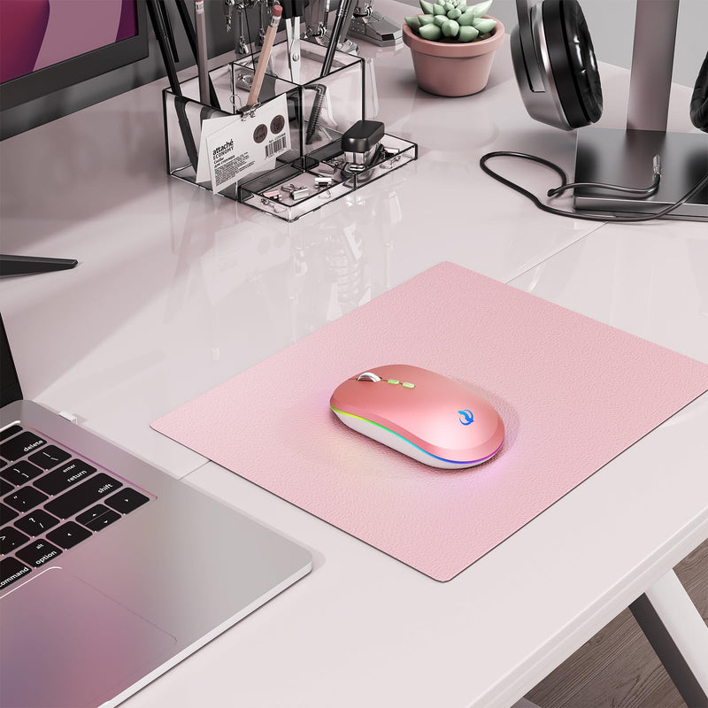 RIIKUNTEK Wireless Mouse for Laptop, 2.4G & Bluetooth Mouse Rechargeable with RGB Light, Silent Computer Mouse with Type-C Charging for PC, Laptop, iPad, Tablet, Pink