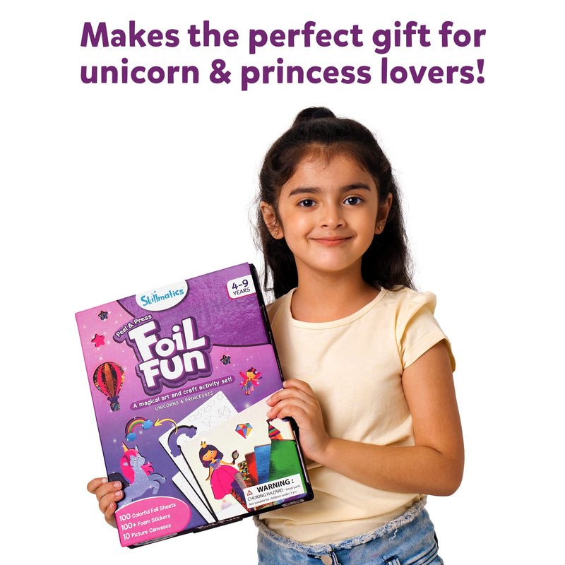 Skillmatics Art & Craft Activity - Foil Fun Unicorns & Princesses, No Mess Art for Kids, Craft Kits & Supplies, DIY Creative Activity, Gifts for Girls & Boys Ages 4, 5, 6, 7, 8, 9, Travel Toys