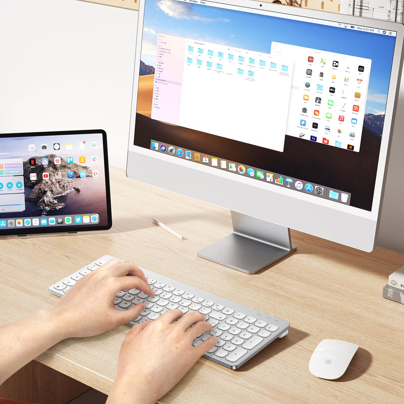 OMOTON Bluetooth Keyboard for Mac, Ultra Slim Portable Wireless Keyboard with Numeric Keypad for Apple MacBook Pro/Air, iMac, iMac Pro, Mac Mini, Mac Pro, QWERTY UK Layout, Silver