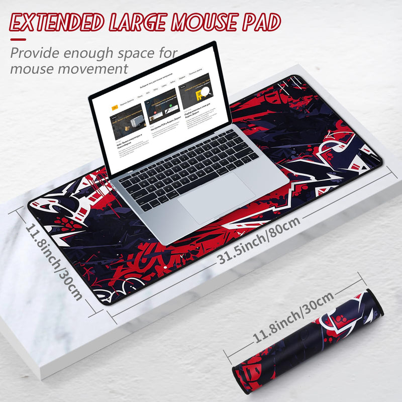 YUWLDD Mouse Pad Gaming Large Desk Pad (31.5 x 11.8 x0.12 inch) Washable Mouse Pad Laptop Desk Mat, Japanese Mouse Pad with Anti-Slip Rubber Base, Extended Mouse Pad for Office & Home.