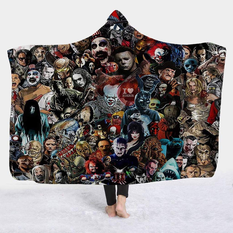 HanYiXue Hooded Blanket, Blanket Horror Mysterious Character Hooded Blanket for Adult Gothic Sherpa Artificial Fleece Wearable Throw Blanket (A, 59x51inch)