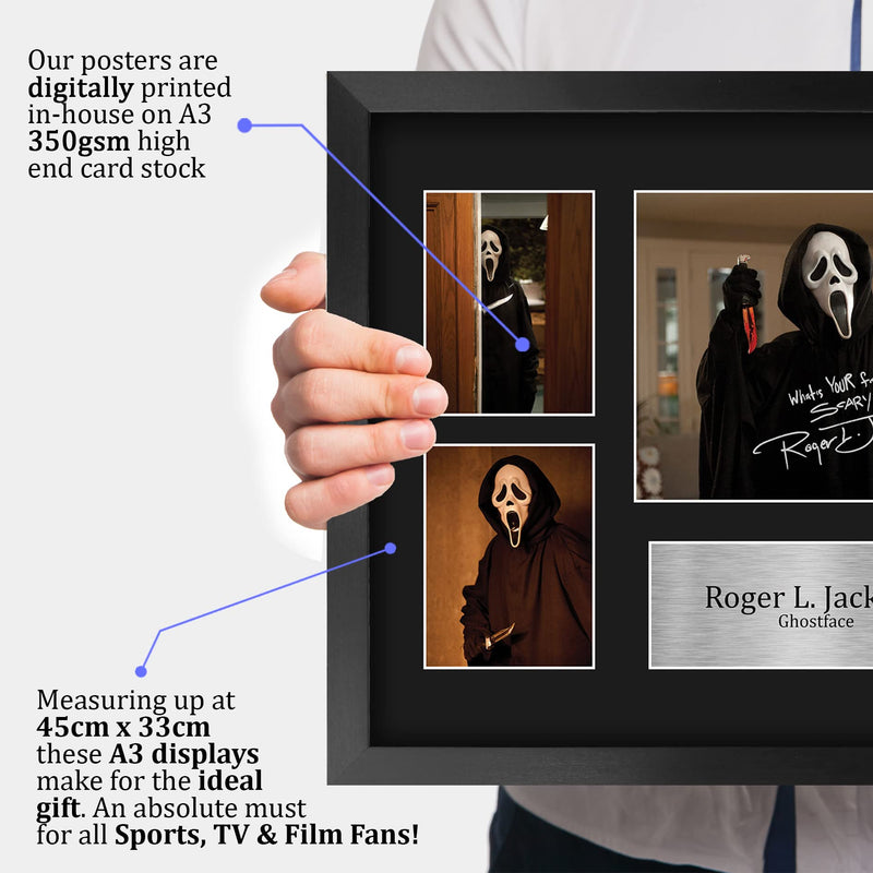 HWC Trading FR A3 Roger L Jackson Scream Ghostface Gifts Printed Signed Autograph Picture Display for Movie Memorabilia Fans - A3 Framed