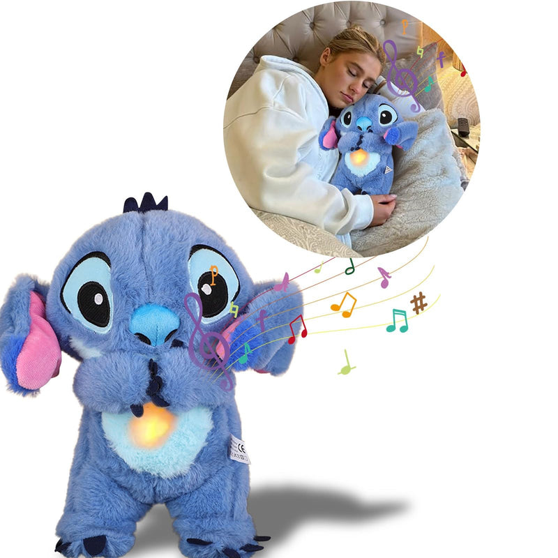 Cute Cartoon Anxiety Relief Plush Toy, 2024 New Breathing Cartoon Stuffed Animal, Blue Alien with Rhythmic Breathing Motion and Light, Breathing Otters for Adults and Kids Sleeping (Without Battery)
