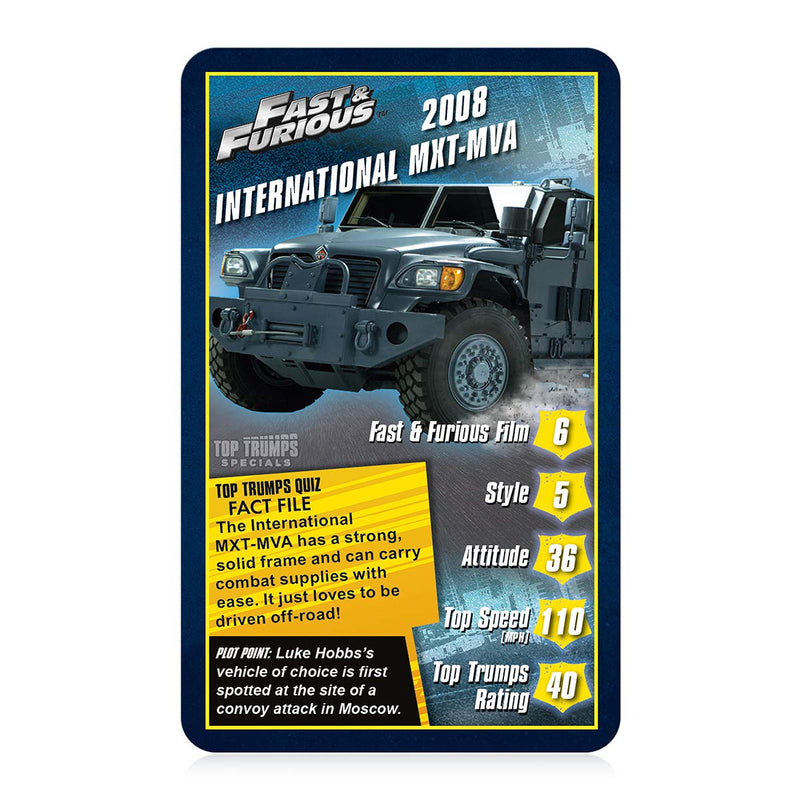 Top Trumps Specials Fast and Furious Card Game, play with cars from the movies including the Dodge Ice Charger, Lykan Hypersport, International MXT – MVA, gift and toy for boys and girls aged 6 plus