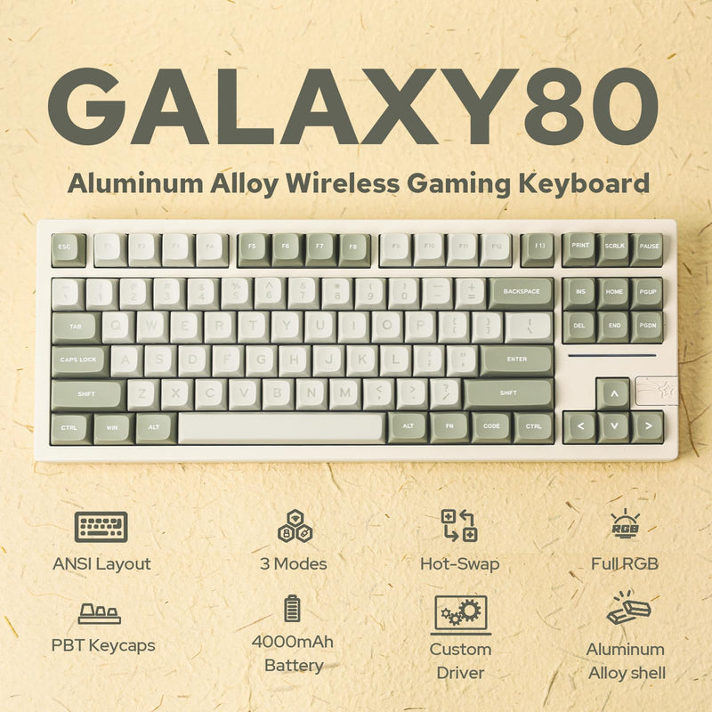 EPOMAKER x Feker Galaxy80 Gaming Keyboard, Aluminum Alloy Wireless Mechanical Keyboard, BT5.0/2.4G/USB-C Gasket-mounted Keyboard, Hot Swappable, NKRO Creamy Keyboard (White, Marble White Switch)