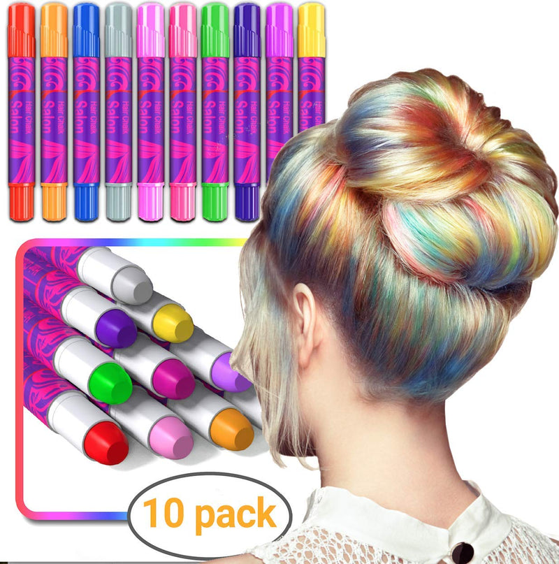 Desire Deluxe Hair Chalk Gift for Girls - 10 Temporary Non-Toxic Easy Washable Hair Dye Colourful, Metallic, Glitter Pens - Great Games Birthday Girls