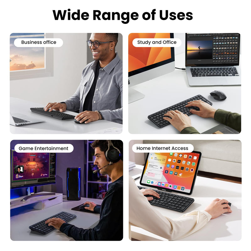 UGREEN Wireless Keyboard and Mouse Set, Bluetooth 5.0 and 2.4G Ergonomic Wireless Keyboard, Silent 4000 DPI Mouse, Multimedia Hotkeys for PC/Laptop/Windows/Mac/Chrome/Linux, QWERTY UK Layout