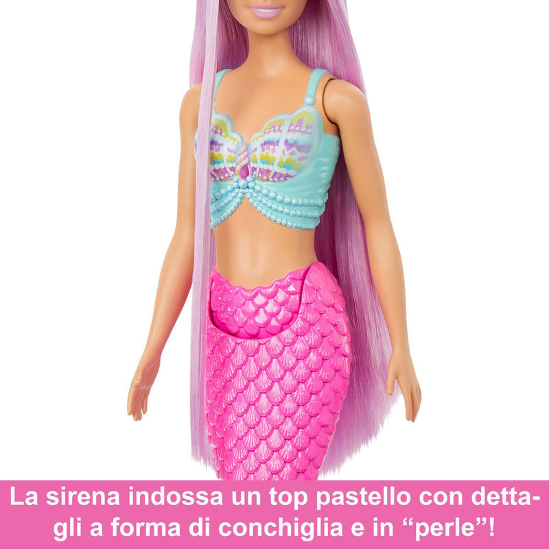 Barbie Mermaid Doll with 7-Inch-Long Pink Fantasy Hair and Colorful Accessories for Styling Play like Headband and Barrettes, HRR00