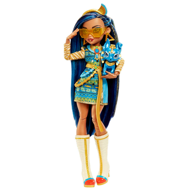 Monster High Doll, Cleo De Nile with Accessories and Pet Dog, Posable Fashion Doll with Blue Streaked Hair, HHK54