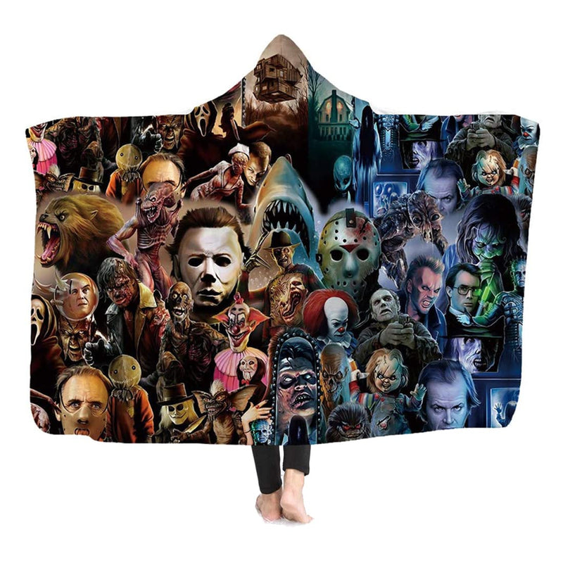 HanYiXue Hooded Blanket, Blanket Horror Mysterious Character Hooded Blanket for Adult Gothic Sherpa Artificial Fleece Wearable Throw Blanket (B, 59x51inch)