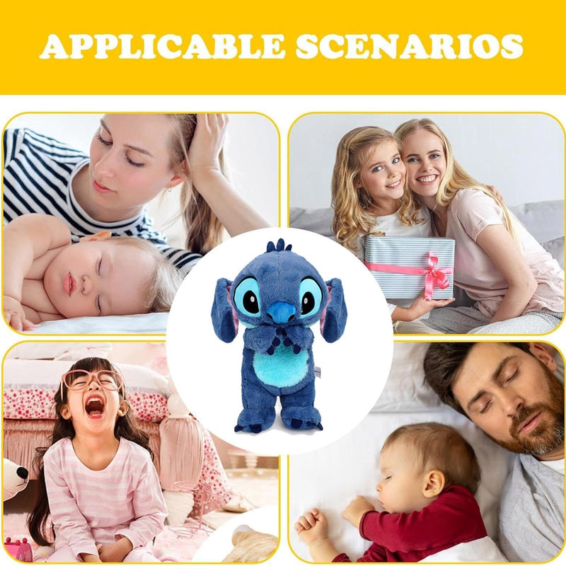 Cute Cartoon Anxiety Relief Plush Toy, 2024 New Breathing Cartoon Stuffed Animal, Blue Alien with Rhythmic Breathing Motion and Light, Breathing Otters for Adults and Kids Sleeping (Without Battery)