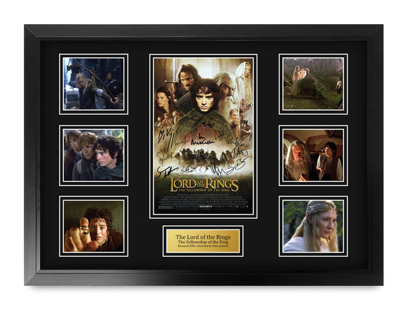 HWC Trading FR A2 Lord of the Rings - Fellowship of the Ring Gifts Printed Signed Autograph Presentation Display Montage for Movie Memorabilia Fans - A2 Framed