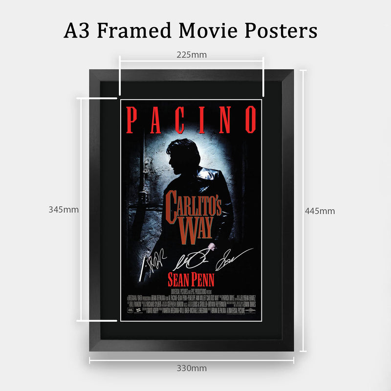 HWC Trading Carlitos Way The Cast Al Pacino Sean Penn Brian De Palma Gifts Printed Poster Signed Autograph Picture for Movie Memorabilia Fans - A3 Framed